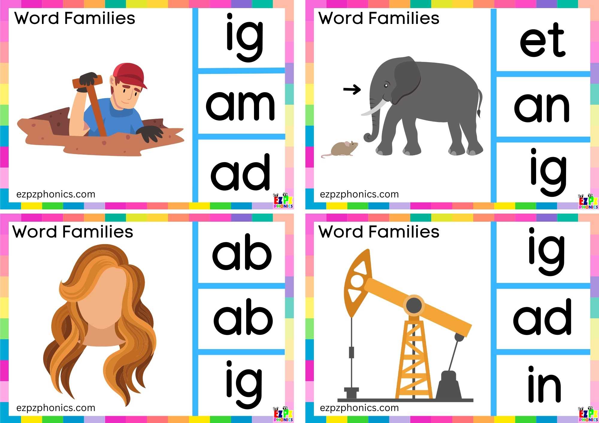 Word Family ig Look at the image and clip the correct letters clip cards group 1